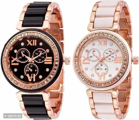 Stylish Multicoloured Metal Analog Watches For Women Pack Of 2-thumb0