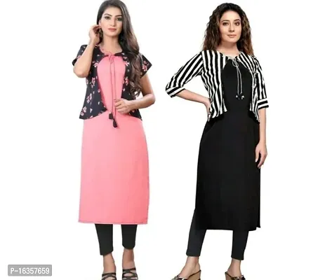 Fancy Poly Crepe Kurtis for Women Pack of 2-thumb0