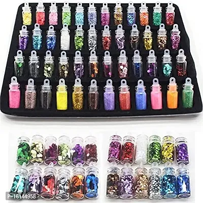 3D Glitter Set of Nail Decoration,Nail Art Tool for Nail Decoration Multicolour - Set of 48 Bottles-thumb0