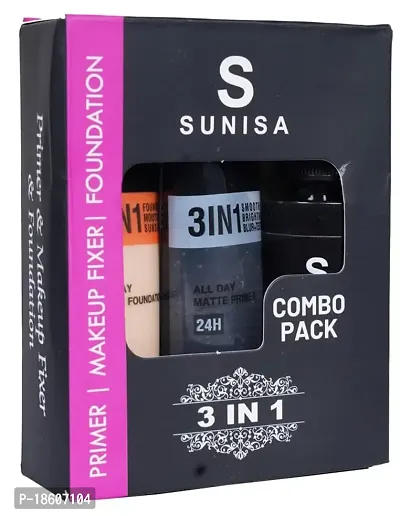 SUNISA Makeup Combo Kit 3 in 1 1Primer, 1Fixer and Foundation For Women Pack of 3