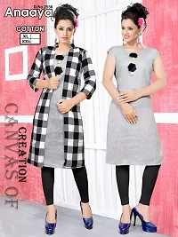 Stylish A-Line Self Design Cotton Kurta-thumb1