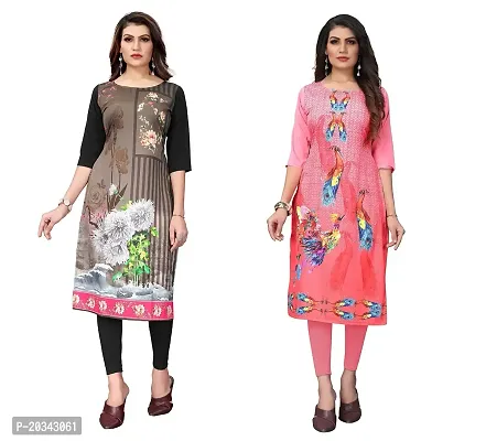 PREMVATI FASHION Women's Crepe Digital Print Straight Kurta(Pack of 2) (XXL, WHITEBLACKRosepink)-thumb0