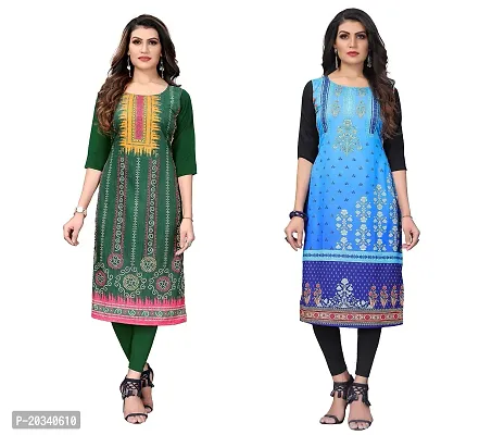 PREMVATI FASHION Women's Crepe Digital Print Straight Kurta(Pack of 2) (XL, LightGreenBabyblue)