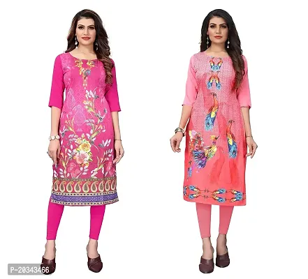 PREMVATI FASHION Women's Crepe Digital Print Straight Kurta(Pack of 2) (XL, HOTPINKRosepink)-thumb0