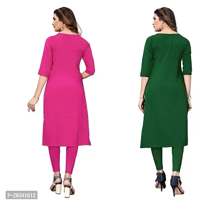 PREMVATI FASHION Women's Crepe Digital Print Straight Kurta(Pack of 2) (M, PinkLightGreen)-thumb2