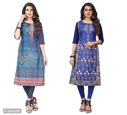 PREMVATI FASHION Women's Crepe Digital Print Straight Kurta(Pack of 2) (XL, DIMGREYDODGEBLUE)-thumb0