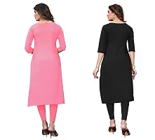 PREMVATI FASHION Women's Crepe Digital Print Straight Kurta(Pack of 2) (L, CORALPINKWHITEBLACK)-thumb1