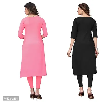 PREMVATI FASHION Women's Crepe Digital Print Straight Kurta(Pack of 2) (L, CORALPINKWHITEBLACK)-thumb2