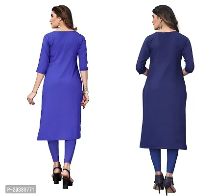 PREMVATI FASHION Women's Crepe Digital Print Straight Kurta(Pack of 2) (XL, Blue  Royal Blue)-thumb2