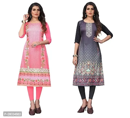 PREMVATI FASHION Women's Crepe Digital Print Straight Kurta(Pack of 2) (XXL, Peach  Black)-thumb0