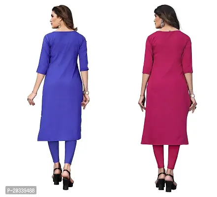 PREMVATI FASHION Women's Crepe Digital Print Straight Kurta(Pack of 2) (L, Blue  DEEP Pink)-thumb2