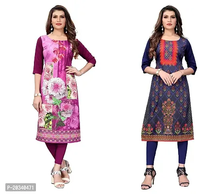 PREMVATI FASHION Women's Crepe Digital Print Straight Kurta(Pack of 2) (M, PURPELINDIGOBLUE)