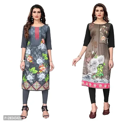 PREMVATI FASHION Women's Crepe Digital Print Straight Kurta(Pack of 2) (XL, LIGHTGREYWHITEBLACK)-thumb0