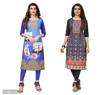 PREMVATI FASHION Women's Crepe Digital Print Straight Kurta Combo-2 (XXL, Blue  RED Black)