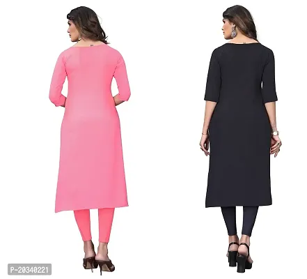 PREMVATI FASHION Women's Crepe Digital Print Straight Kurta(Pack of 2) (XL, CORALPINKDODGEBLUE)-thumb2