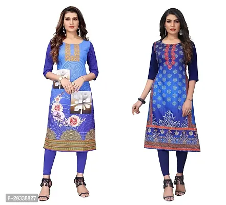 PREMVATI FASHION Women's Crepe Digital Print Straight Kurta Combo-2 (XXL, Blue  Navy Blue)-thumb0