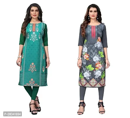 PREMVATI FASHION Women's Crepe Digital Print Straight Kurta(Pack 2) (XL, SeagreenLIGHTGREY)