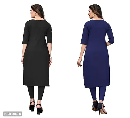 PREMVATI FASHION Women's Crepe Digital Print Straight Kurta(Pack of 2) (XL, Black  Dark Blue)-thumb2