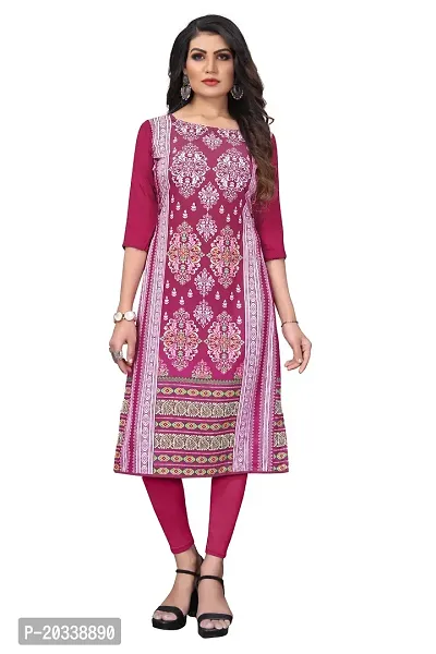 PREMVATI FASHION Women's Crepe Digital Print Straight Kurta (L, Pink)-thumb0