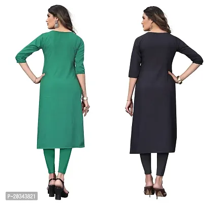 PREMVATI FASHION Women's Crepe Digital Print Straight Kurta(Pack of 2) (XL, SPRINGGREENSILVERBLACK)-thumb2