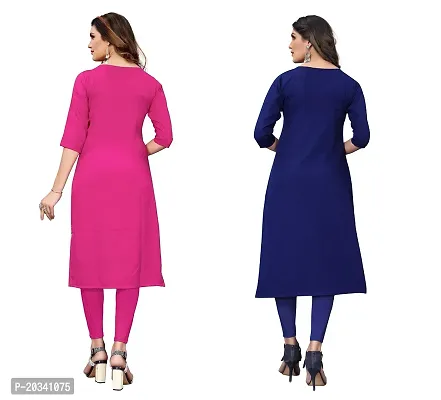 PREMVATI FASHION Women's Crepe Digital Print Straight Kurta(Pack of 2) (L, HOTPINKNAVYBLUE)-thumb2