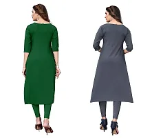 PREMVATI FASHION Women's Crepe Digital Print Straight Kurta(Pack of 2) (L, DarkGreenLIGHTGREY)-thumb1