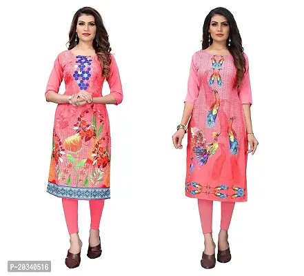 PREMVATI FASHION Women's Crepe Digital Print Straight Kurta(Pack of 2) (M, PeachRosepink)-thumb0