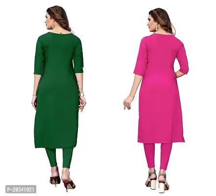 PREMVATI FASHION Women's Crepe Digital Print Straight Kurta(Pack of 2) (M, GreenPink)-thumb2