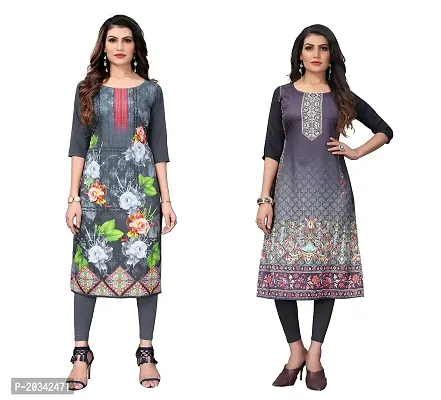 PREMVATI FASHION Women's Crepe Digital Print Straight Kurta(Pack of 2) (XXL, LIGHTGREYSILVERBLACK)-thumb0