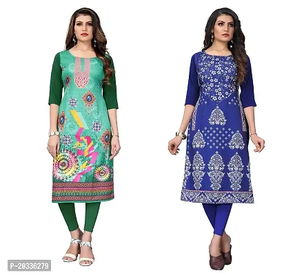 PREMVATI FASHION Women's Crepe Digital Print Straight Kurta(Pack of 2) (M, DarkGreenBLUEVIOLOT)