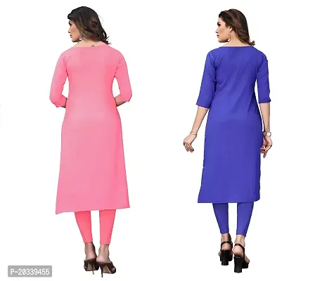 PREMVATI FASHION Women's Crepe Digital Print Straight Kurta(Pack of 2) (L, Peach  Blue)-thumb2