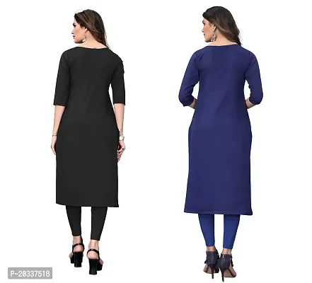 PREMVATI FASHION Women's Crepe Digital Print Straight Kurta(Combo of 2) (XL, Black  Blue)-thumb2