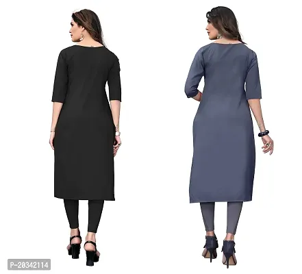 PREMVATI FASHION Women's Crepe Digital Print Straight Kurta(Pack of 2) (L, Black  DIM Grey)-thumb2