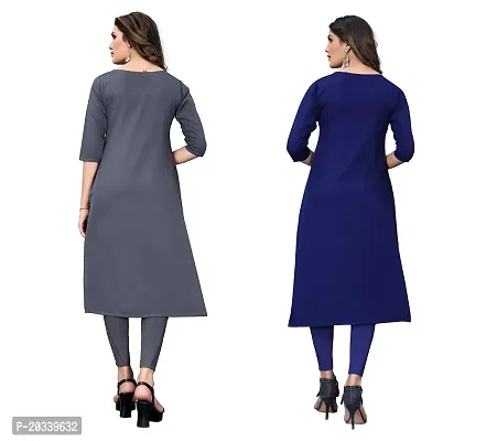 PREMVATI FASHION Women's Crepe Digital Print Straight Kurta(Pack of 2) (S, GreyNAVYBLUE)-thumb2