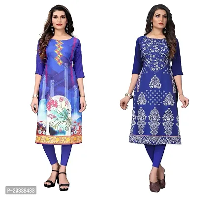 PREMVATI FASHION Women's Crepe Digital Print Straight Kurta(Pack of 2) (XL, Blue  Blue VIOLOT)-thumb0