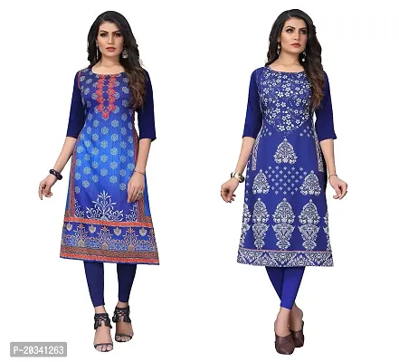 PREMVATI FASHION Women's Crepe Digital Print Straight Kurta(Pack of 2) (M, NAVYBLUEBLUEVIOLOT)