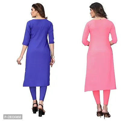 PREMVATI FASHION Women's Crepe Digital Print Straight Kurta(Pack of 2) (XL, Blue  Pink)-thumb2