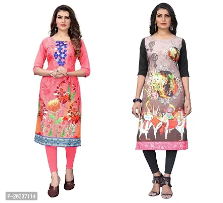 PREMVATI FASHION Women's Crepe Digital Print Straight Kurta(Pack of 2) (XL, PeachCream)-thumb0