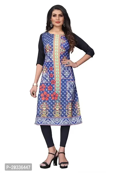 PREMVATI FASHION Women's Crepe Digital Print Straight Kurta (XL, Blue)