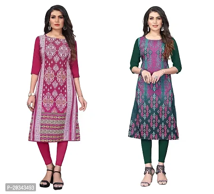 PREMVATI FASHION Women's Crepe Digital Print Straight Kurta(Pack of 2) (L, DEEPPINKOliveGreen)