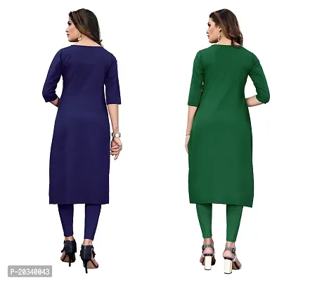 PREMVATI FASHION Women's Crepe Digital Print Straight Kurta(Pack of 2) (S, DARKBLUEDarkGreen)-thumb2