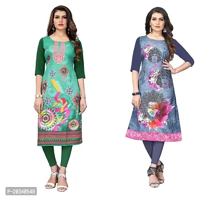 PREMVATI FASHION Women's Crepe Digital Print Straight Kurta(Pack of 2) (XXL, DarkGreenSLATEGREY)-thumb0