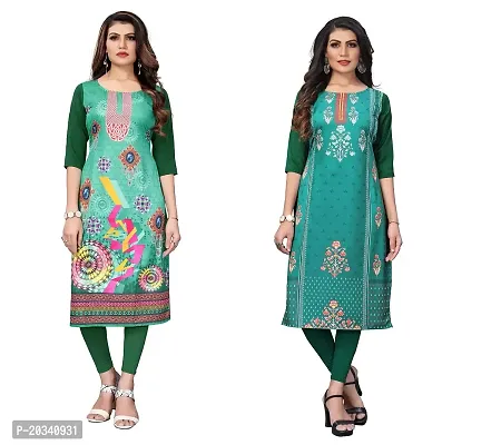 PREMVATI FASHION Women's Crepe Digital Print Straight Kurta(Pack of 2) (XXL, DarkGreenSeagreen)