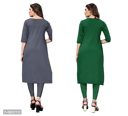 PREMVATI FASHION Women's Crepe Digital Print Straight Kurta(Pack of 2) (S, GreyDarkGreen)-thumb2