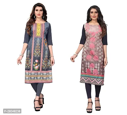 PREMVATI FASHION Women's Crepe Digital Print Straight Kurta(Pack of 2) (L, GreyLIGHTSALMON)-thumb0