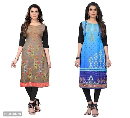 PREMVATI FASHION Women's Crepe Digital Print Straight Kurta(Pack of 2)-thumb0