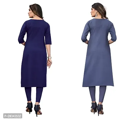 PREMVATI FASHION Women's Crepe Digital Print Straight Kurta(Pack of 2) (XXL, NAVYBLUESALTEGREY)-thumb2