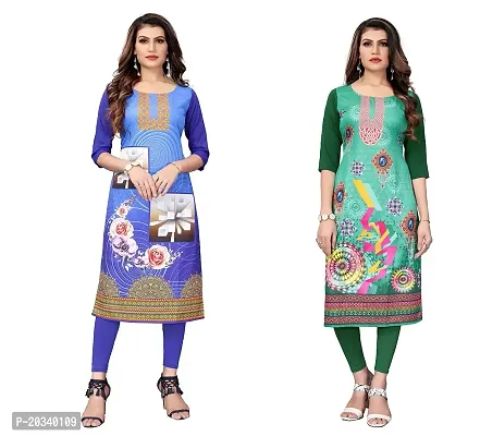 PREMVATI FASHION Women's Crepe Digital Print Straight Kurta(Combo of 2) (XXL, Blue  Dark Green)