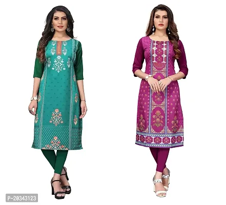 PREMVATI FASHION Women's Crepe Digital Print Straight Kurta(Pack 2) (L, SeagreenDARKPURPEL)-thumb0