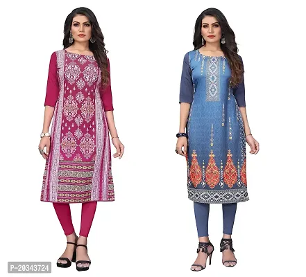 PREMVATI FASHION Women's Crepe Digital Print Straight Kurta(Pack of 2) (XL, DEEPPINKBluegrey)